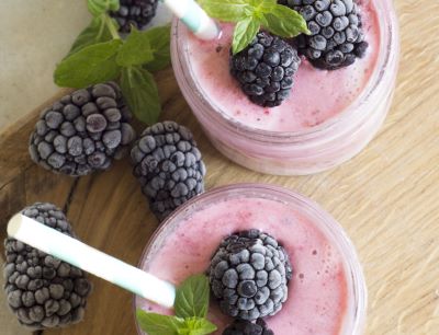 Berry smoothie with frozen British organic blackberries