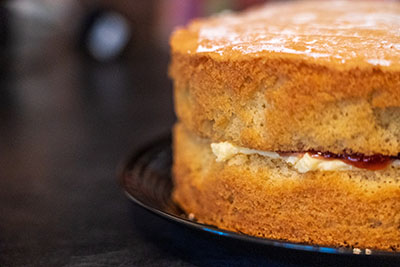 Victoria sponge cake with homemade strawberry jam